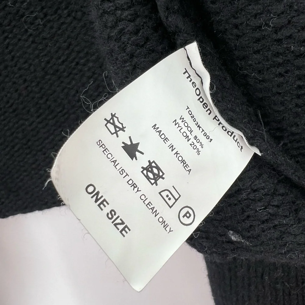 The Open Product Open YY Black Wool Blend Frayed Ripped Distressed Shrug